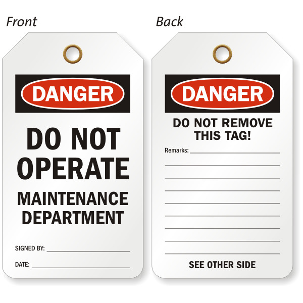 Lockout Tagout Tags Maintenance' Pack of 10 'Do Not Operate 