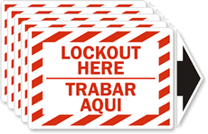 Lockout Here/Trabar Aqui Vinyl Label (with arrow)