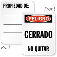Spanish Peligro Cerrado Padlock Label