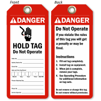 2 Sided Danger Hold Tag