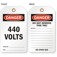 440 Volts OSHA Danger 2-Sided Electrical Tag
