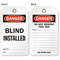 Blind Installed Double-Sided OSHA Blind Identification Tag