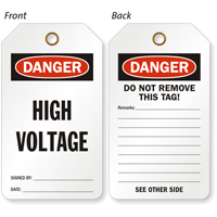 Danger High Voltage 2-Sided Electrical Tag