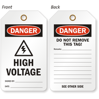 High Voltage 2-Sided OSHA Danger Electrical Tag