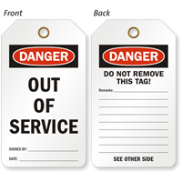 Danger Out Of Service 2 Sided Tag