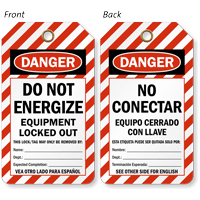 Do Not Energize Equipment Locked Out Bilingual Tag