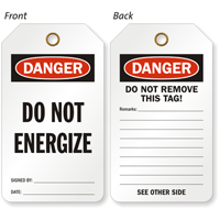 Danger Do Not Energize Double Sided Tag