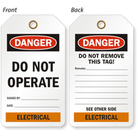 Electrical Do Not Operate OSHA Danger Two-Sided Tag