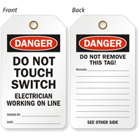 Danger Electrician Working On Line Double-Sided Tag