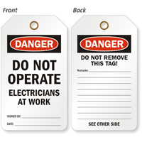 Danger Do Not Operate Electricians At Work Tag