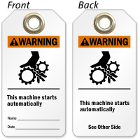Machine Starts Automatically Warning Tag